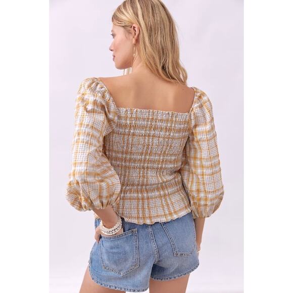 Anthropologie Yellow and White Plaid Top - Picture 3 of 10